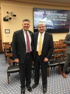 William H Sanders (right) with Illinois Representative (left) Darin LaHood, before the testimony.