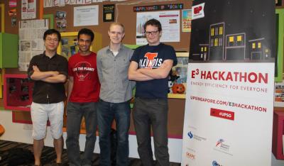 ADSC researchers (L-R) Binbin Chen, Varun Badrinath Krishna, William Temple and Nils Tippenhauer took second place in the Energy Efficiency for Everyone (E3) Hackathon in September.